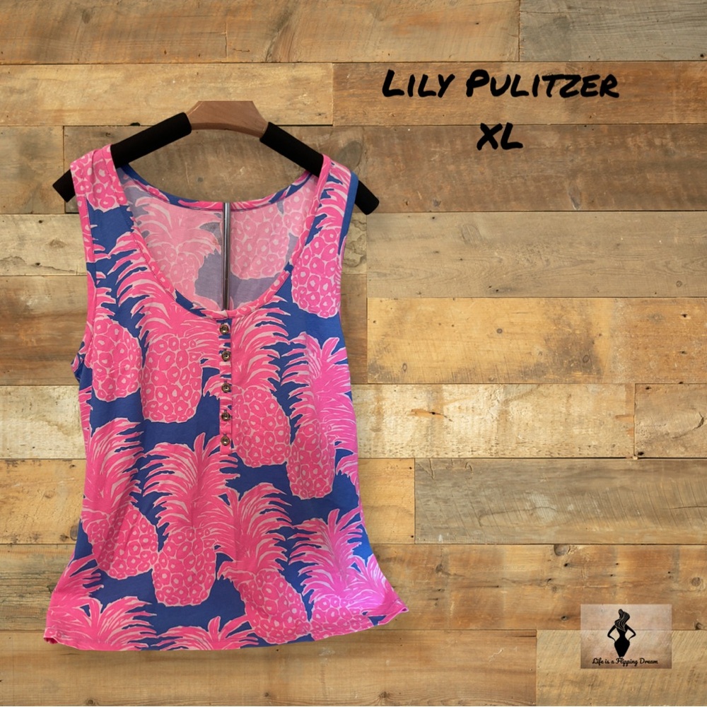 Lilly Pulitzer Pink and Blue Fitted Sleeveless Tank Top